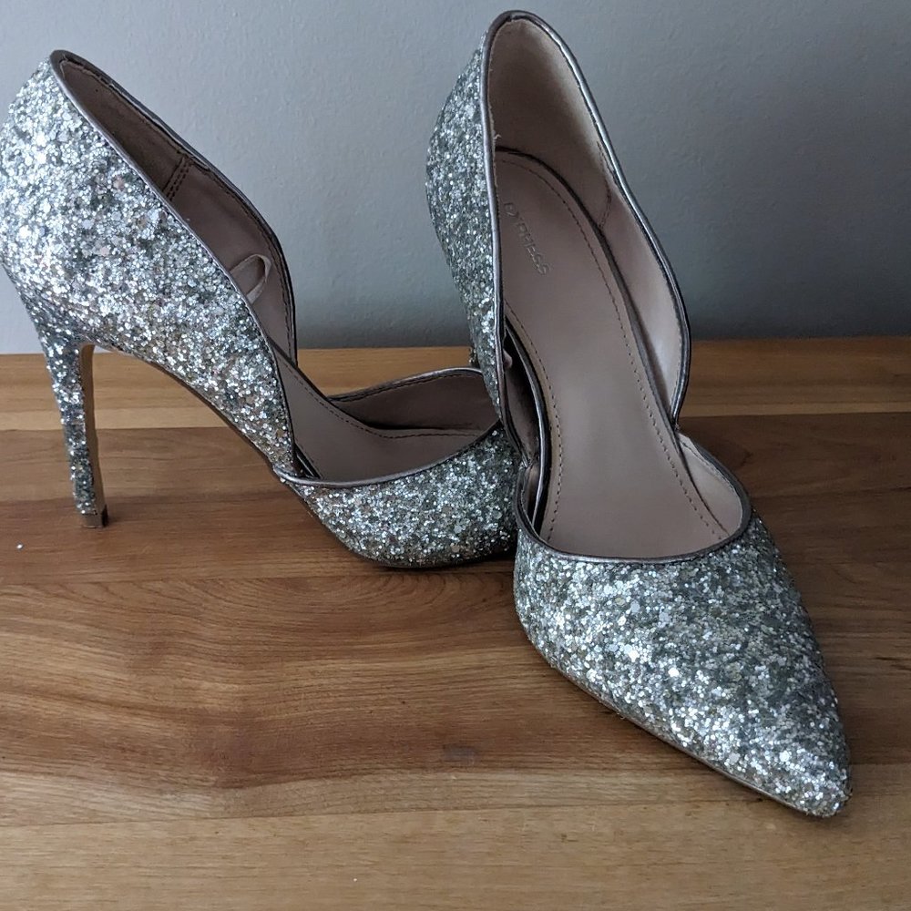 Silver Glitter Heels sz 9